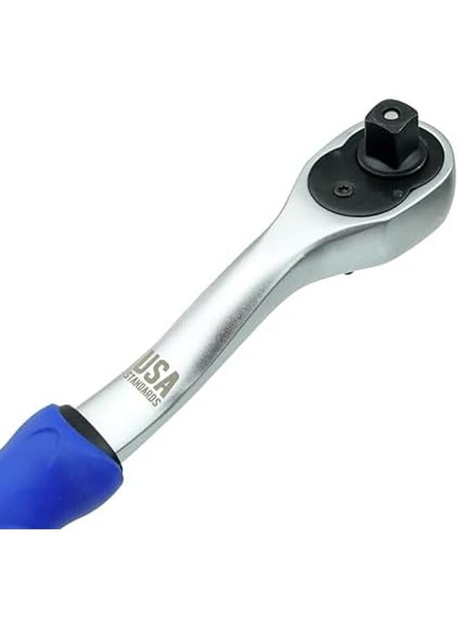 VTOOLS 1 2 Inch Drive Ratchet 72 Teeth Quick Release Ratchet Chrome Vanadium Steel Slim Design Comfortable Grip Ideal For Automotive Mechanical And Diy Tasks Blue Vt2219 - Image 2