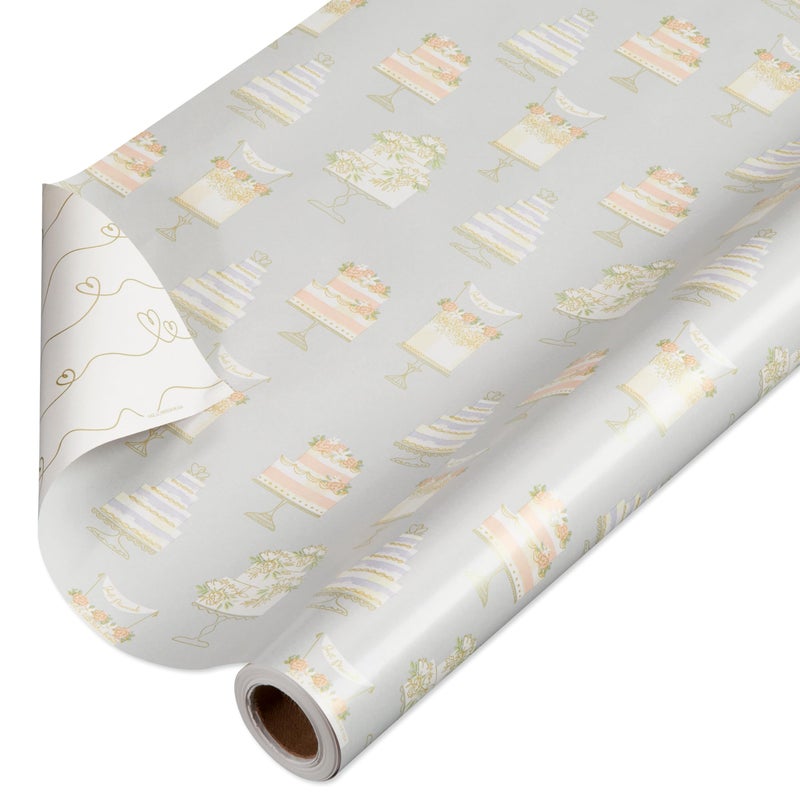 American Greetings 175 sq ft Reversible Wrapping Paper for Weddings Bridal Showers Engagement Anniversaries and All Occasions Wedding Cakes 1 Roll 30 in x 70 ft