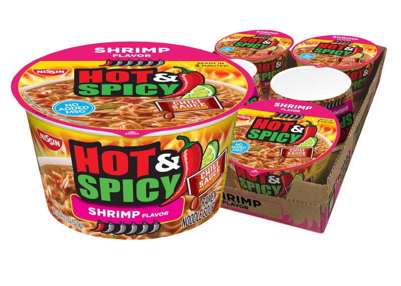 Nissin Hot & Spicy Ramen Noodle Soup, Shrimp, 3.27 Ounce (Pack of 6) - Image 1
