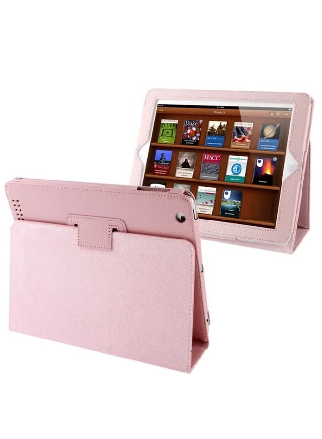 PROMASS Case Cover High Quality Litchi Texture Folding Leather with Sleep / Wake-up & Holder Function for iPad 2 / iPad 3 / iPad 4 Pink