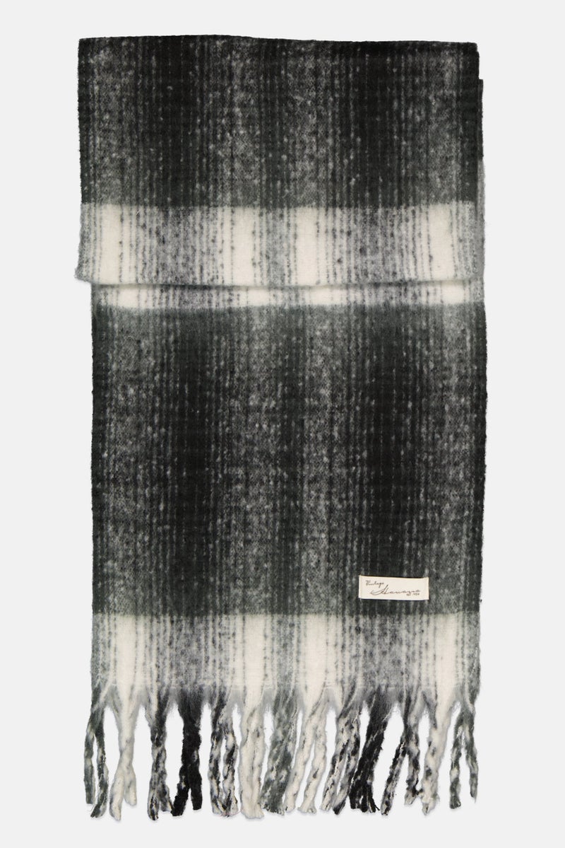 Vintage America Women Textured Scarf 220 L x 42 H cm, Black  - Image 1