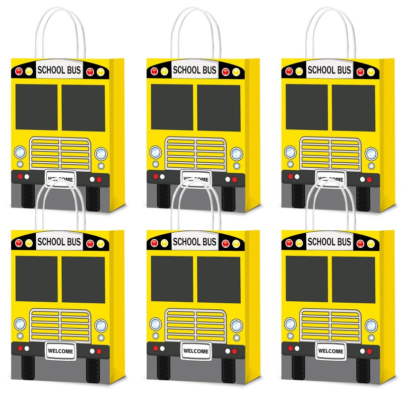 ojustbeok 24Pcs School Bus Goodie Bag School Bus Gift Snacks Candy Party Favors Bags with Handles Yellow School Bus Party Treat Bags for Kids Welcome Back to School Birthday Baby Shower Supplies - Image 3