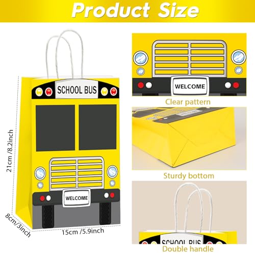 ojustbeok 24Pcs School Bus Goodie Bag School Bus Gift Snacks Candy Party Favors Bags with Handles Yellow School Bus Party Treat Bags for Kids Welcome Back to School Birthday Baby Shower Supplies - Image 5