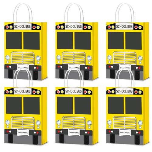 ojustbeok 24Pcs School Bus Goodie Bag School Bus Gift Snacks Candy Party Favors Bags with Handles Yellow School Bus Party Treat Bags for Kids Welcome Back to School Birthday Baby Shower Supplies - Image 1