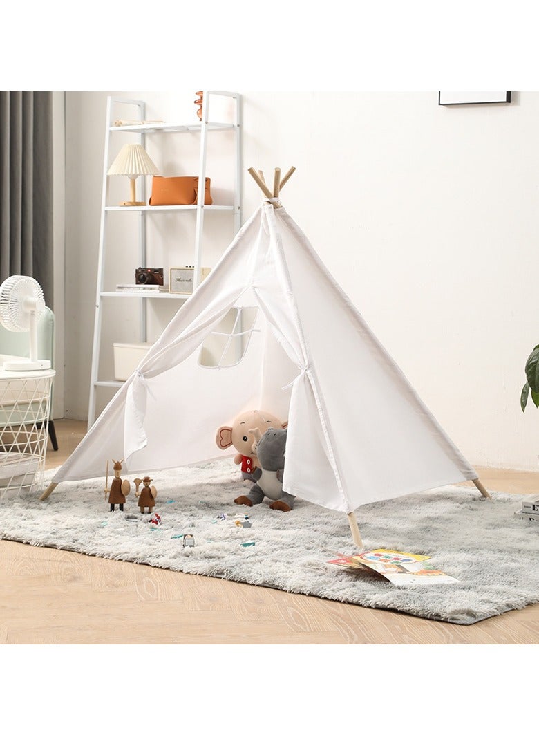 TOMSHOO خيمة لعب للأطفال قابلة للطي من القماش، خيمة لعب محمولة للأطفال للعب في الأماكن المغلقة والمفتوحة مصنوعة من دعامة خشبية بلاتان بطول 1.6 متر وقماش كتان (أبيض) - Image 2