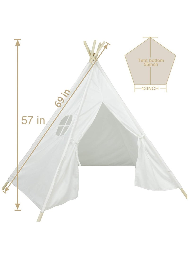 TOMSHOO خيمة لعب للأطفال قابلة للطي من القماش، خيمة لعب محمولة للأطفال للعب في الأماكن المغلقة والمفتوحة مصنوعة من دعامة خشبية بلاتان بطول 1.6 متر وقماش كتان (أبيض) - Image 5