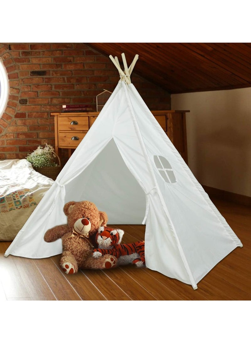 TOMSHOO خيمة لعب للأطفال قابلة للطي من القماش، خيمة لعب محمولة للأطفال للعب في الأماكن المغلقة والمفتوحة مصنوعة من دعامة خشبية بلاتان بطول 1.6 متر وقماش كتان (أبيض) - Image 3