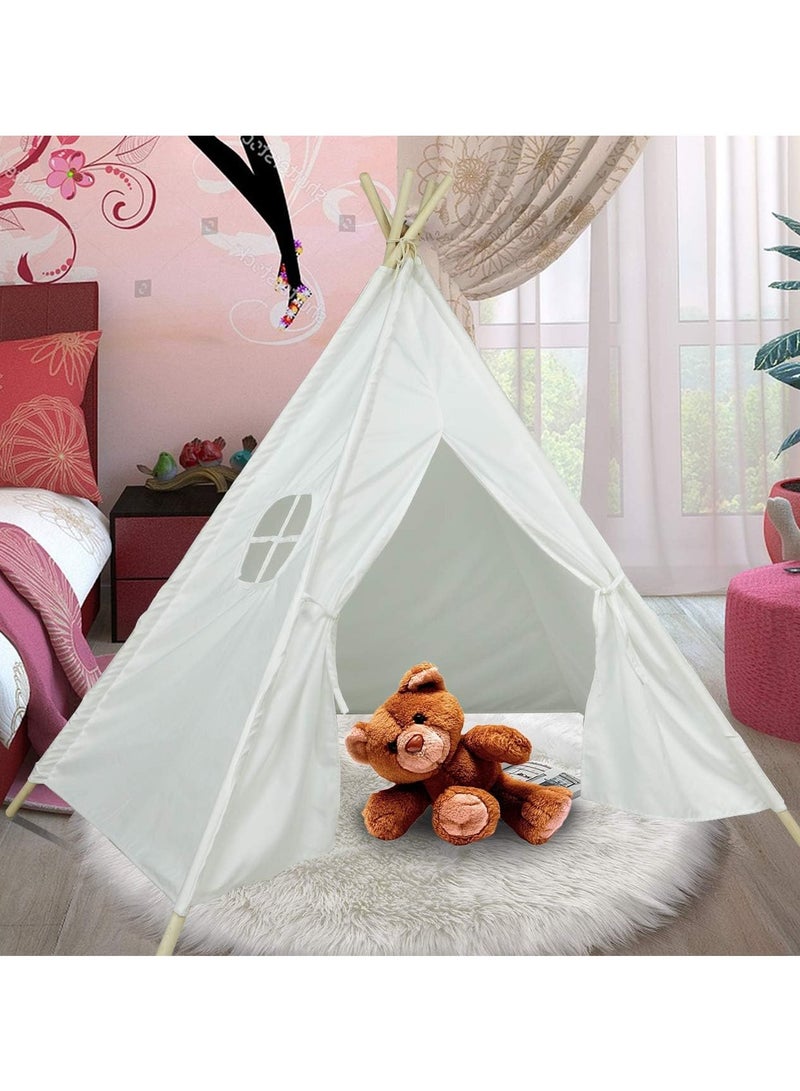 TOMSHOO خيمة لعب للأطفال قابلة للطي من القماش، خيمة لعب محمولة للأطفال للعب في الأماكن المغلقة والمفتوحة مصنوعة من دعامة خشبية بلاتان بطول 1.6 متر وقماش كتان (أبيض) - Image 4