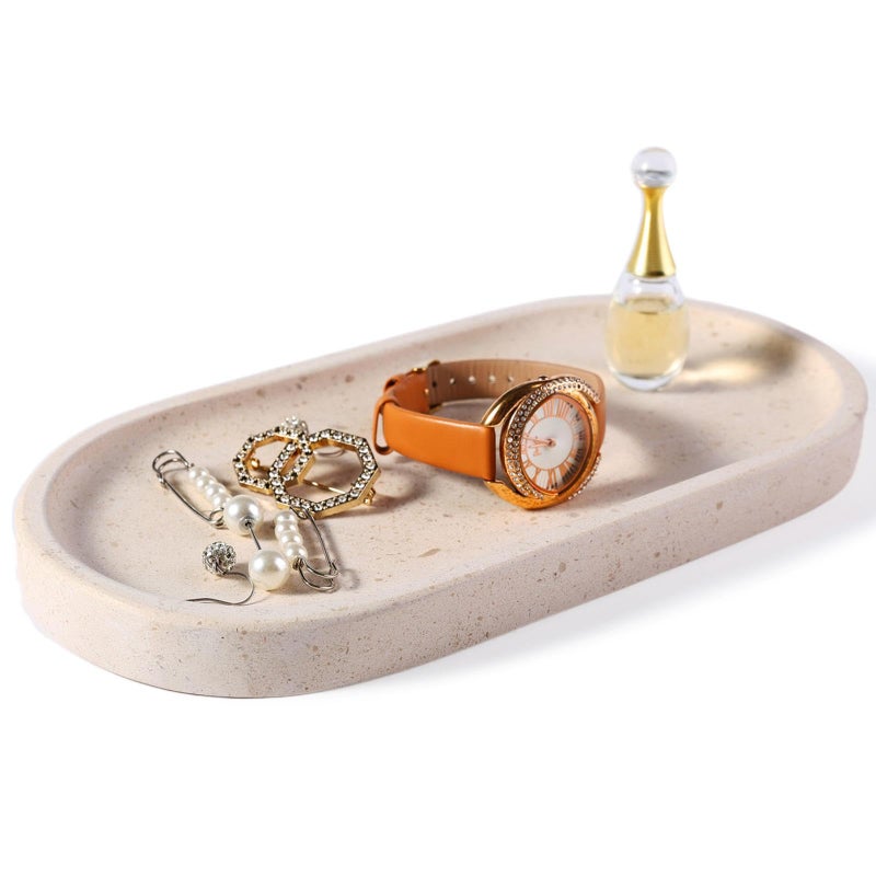 Koville Natural Marble Tray for Bathroom Vanity Decorative Marble Trays for Countertop Organizer Catchall Trays for Perfume Candles Jewelry Stone Tray for DecorMoca Crema Yellow - Image 2