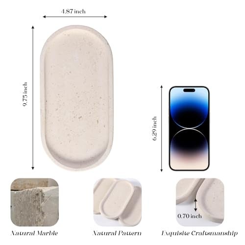 Koville Natural Marble Tray for Bathroom Vanity Decorative Marble Trays for Countertop Organizer Catchall Trays for Perfume Candles Jewelry Stone Tray for DecorMoca Crema Yellow - Image 3