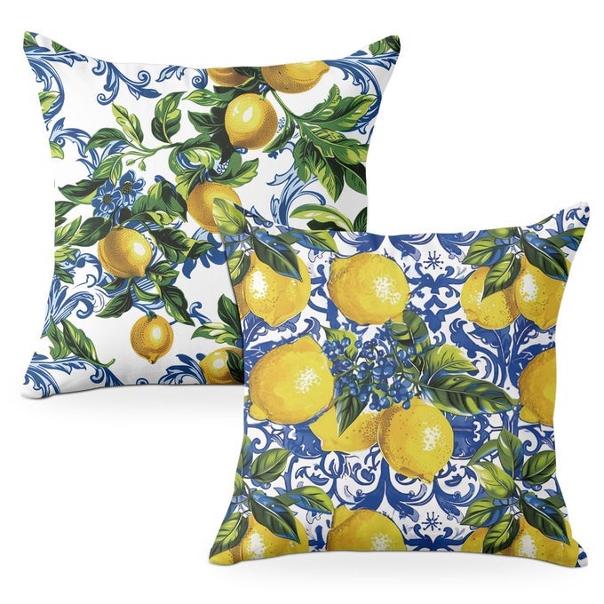 SECRET SANTA GIFTS 2 PCS ITALY LEMON THROW PILLOW COVERS 18X18 LEMON DECOR ITALIAN GIFTS PILLOW CASES DECORATIVE PILLOW PROTECTORS LIVING ROOM BEDROOM OFFICE HOME DECOR FOR CUSHION CAR BED
