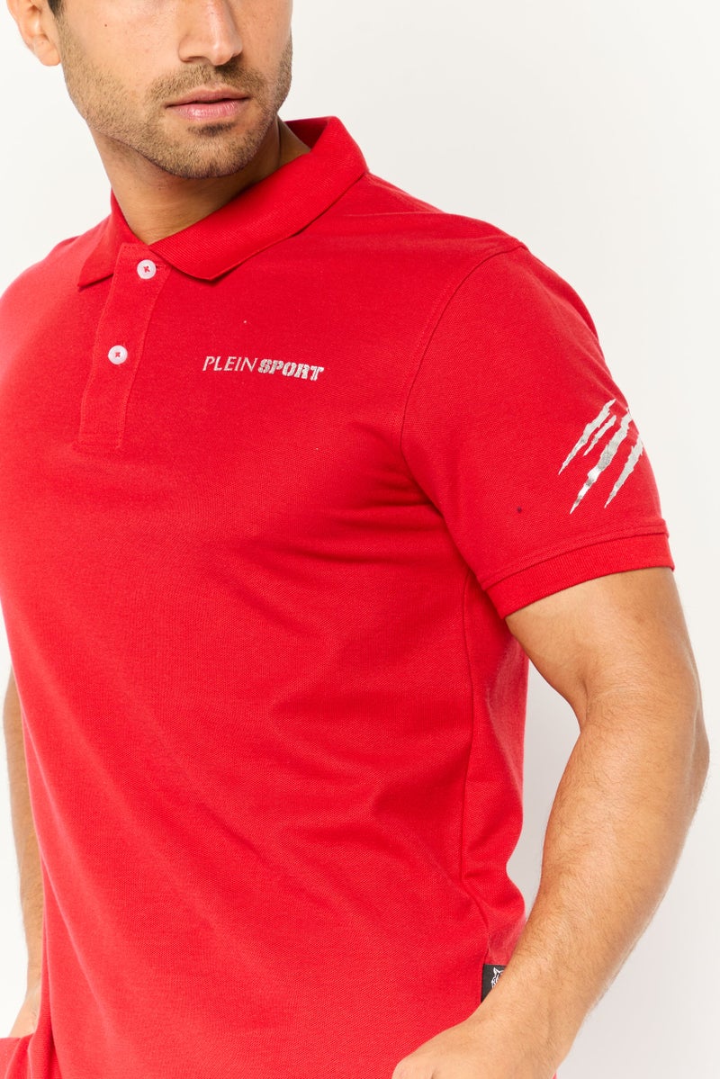 PHILIPP PLEIN Plein Sport Men Sportswear Fit Short Sleeve Outdoor Polo, Red - Image 3