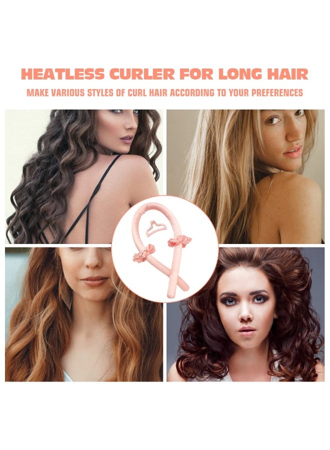 4 Piece Heatless Curling Rod Headband No Heat Silk Ribbon Curling Rod Hair Roller Curls with Hair Claw Clip Lazy Natural Soft Wave DIY Hair Rollers Styling Tool for Sleep in Overnight (Pink) - Image 3