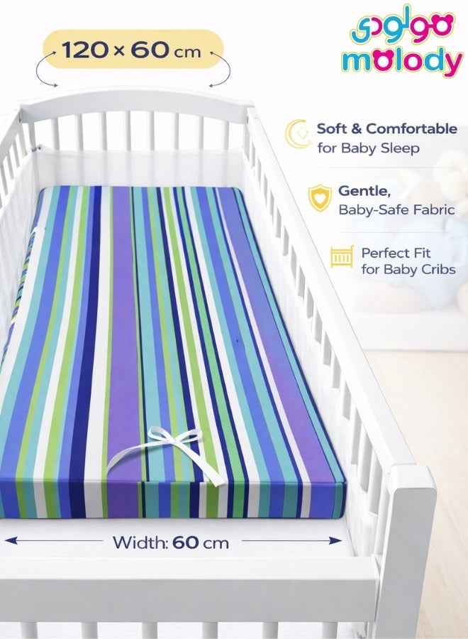 مولودي مرتبة سرير أطفال فاخرة 120×60 سم – سماكة عالية مريحة، غطاء بسوستة قابل للغسل، قماش ناعم وآمن للرضع - Image 1
