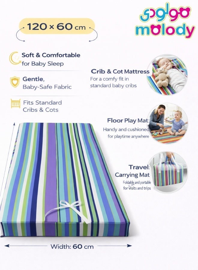 مولودي مرتبة سرير أطفال فاخرة 120×60 سم – سماكة عالية مريحة، غطاء بسوستة قابل للغسل، قماش ناعم وآمن للرضع - Image 2