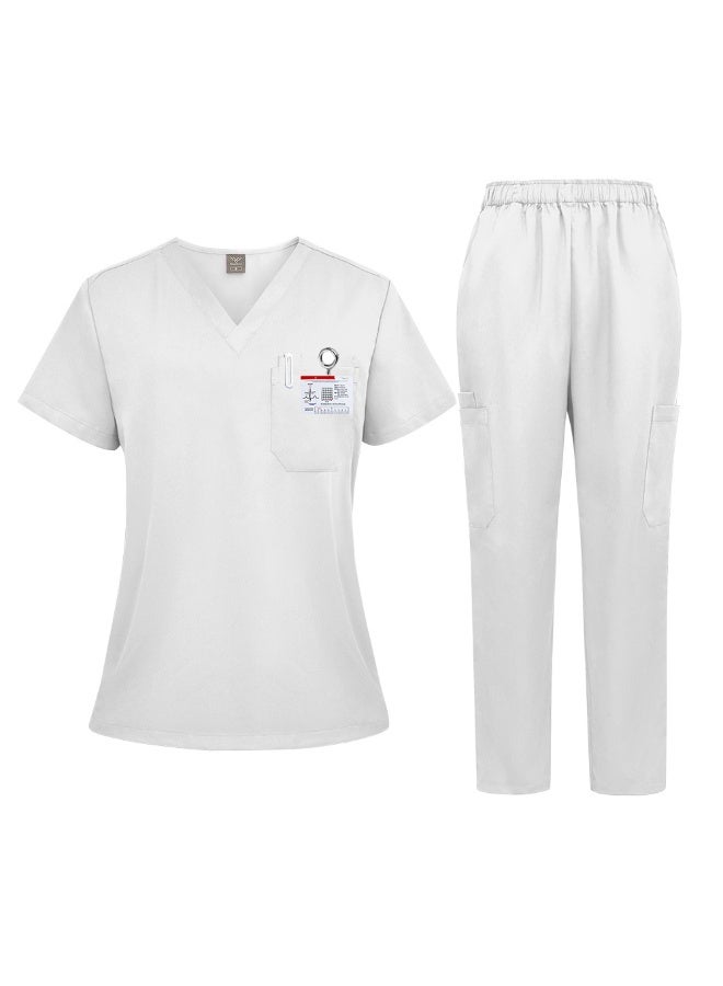 NIBEMINENT Scrub Uniform Suit Short Sleeve V-neck Hospital Tops+Pant Set Nursing Uniform Women Multicolor Pet Doctor Scrub Medical Workwear - Image 1