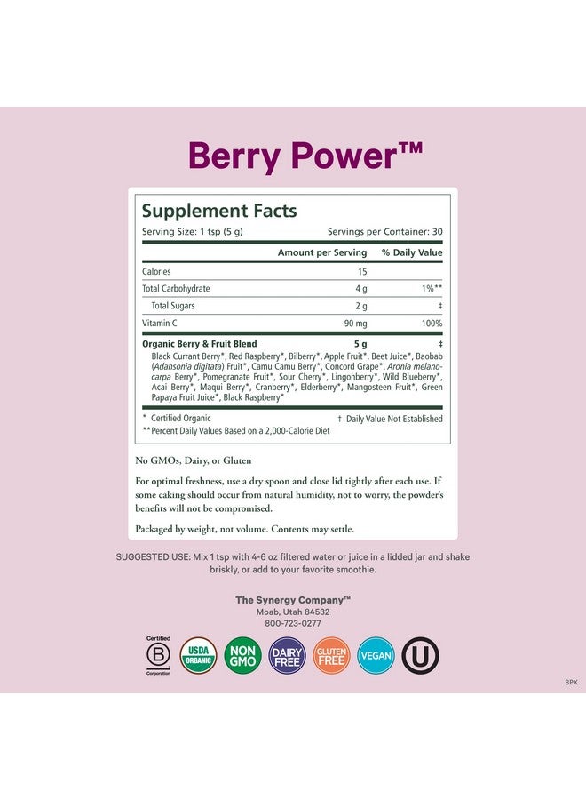 PURE SYNERGY Berry Power | Organic Berry and Fruit Powder | Antioxidant Supplement with Organic Acai, Camu Camu, and Wild Blueberry | for Healthy Aging, Immune, and Skin Support (5.3 oz Powder) - Image 2