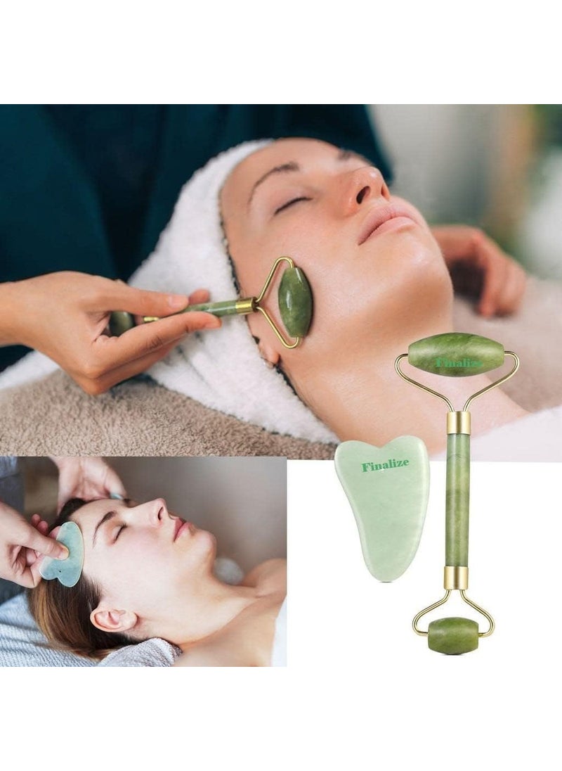 Finalize Finalize Facial Massager Jade Roller Gua Sha Tool 100 Natural Himalayan Stone for Face Neck Healing Skin Wrinkles Face Eye Neck Foot Manual Massage For Women STONE 3D NEW BLUE  - Image 4