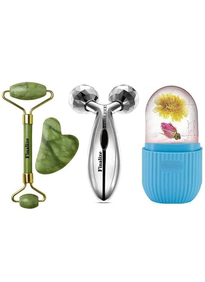 Finalize Finalize Facial Massager Jade Roller Gua Sha Tool 100 Natural Himalayan Stone for Face Neck Healing Skin Wrinkles Face Eye Neck Foot Manual Massage For Women STONE 3D NEW BLUE  - Image 1