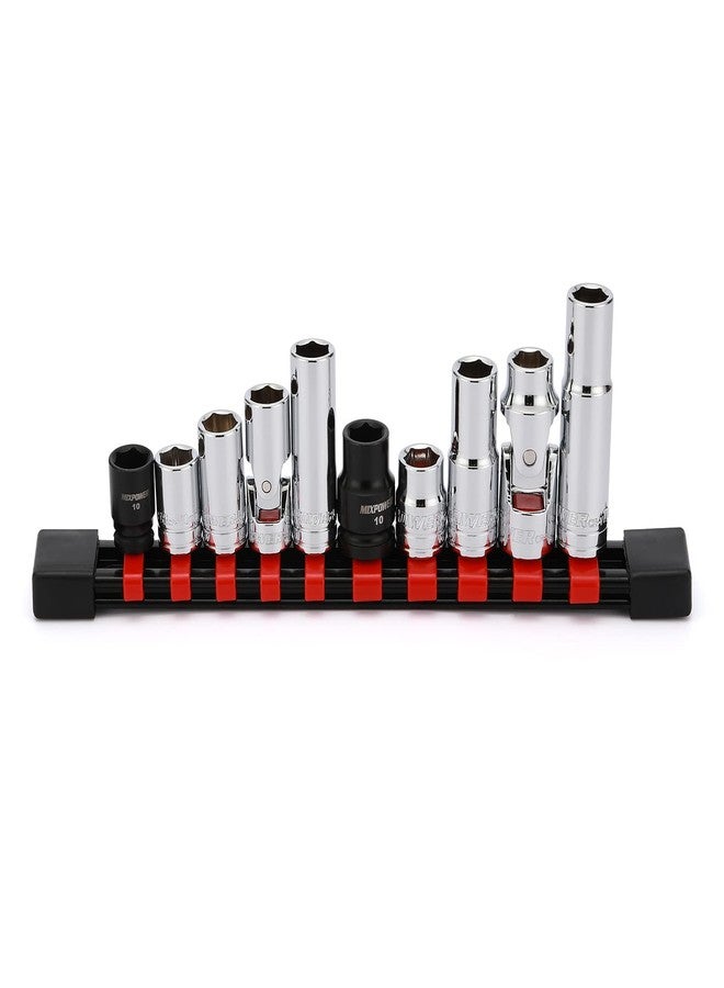 MIXPOWER 10PCS 1/4" & 3/8" Drive 10mm 6 Point Single Size Socket Set, 10mm Socket Set, Magnetic Socket, Universal Joint, Deep& Standard Socket - Image 2
