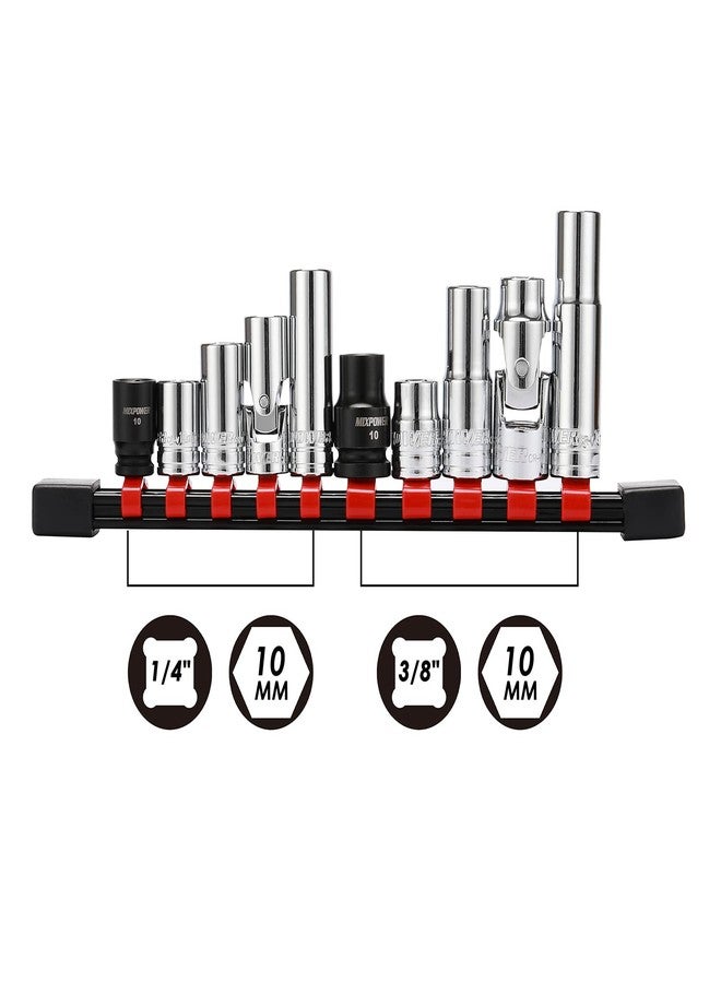 MIXPOWER 10PCS 1/4" & 3/8" Drive 10mm 6 Point Single Size Socket Set, 10mm Socket Set, Magnetic Socket, Universal Joint, Deep& Standard Socket - Image 3
