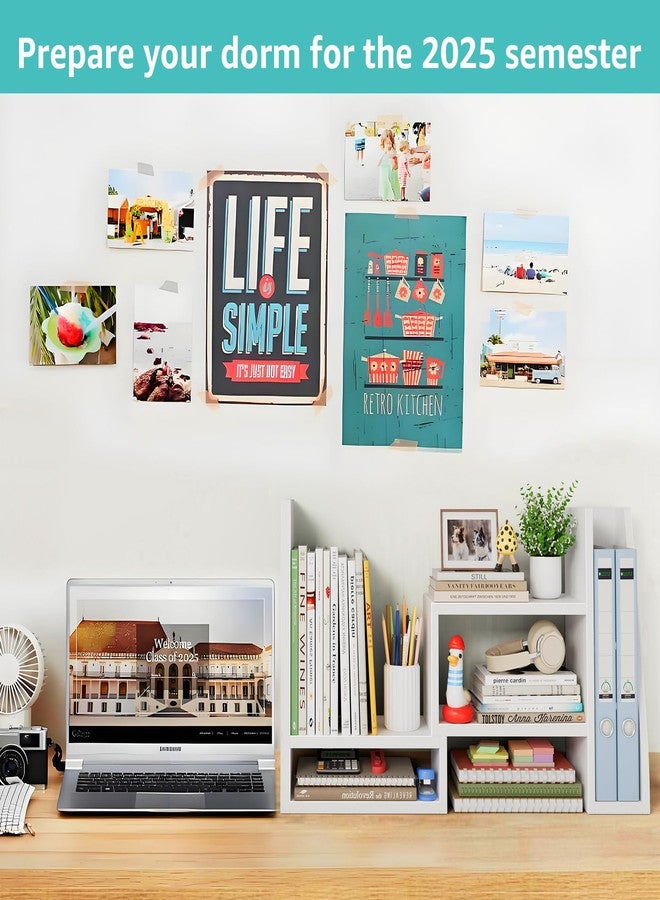 NUTIKAS Desktop File Organizer Desk Organizer Shelf - White Office Organization Shelves for Top of Desk Organizers and Accessories Corner Bookshelf Table Top Shelving Small Hutch Decorations for Women Office - Image 2