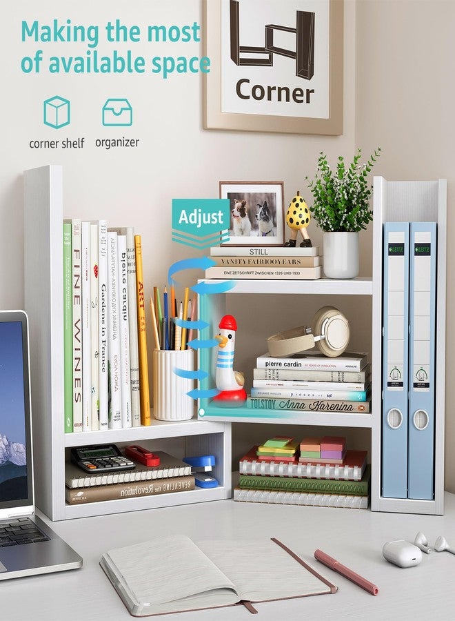 NUTIKAS Desktop File Organizer Desk Organizer Shelf - White Office Organization Shelves for Top of Desk Organizers and Accessories Corner Bookshelf Table Top Shelving Small Hutch Decorations for Women Office - Image 3