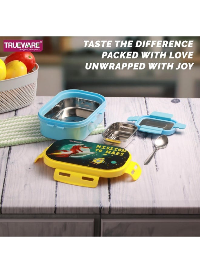 Trueware KOKO Junior Steel Lee Pu Insulated Hot Lunch Box 600ML Big Container and 150 ML Veggie Container | BPA Free | Food Grade | Keep Food hot,with spoon - Image 3