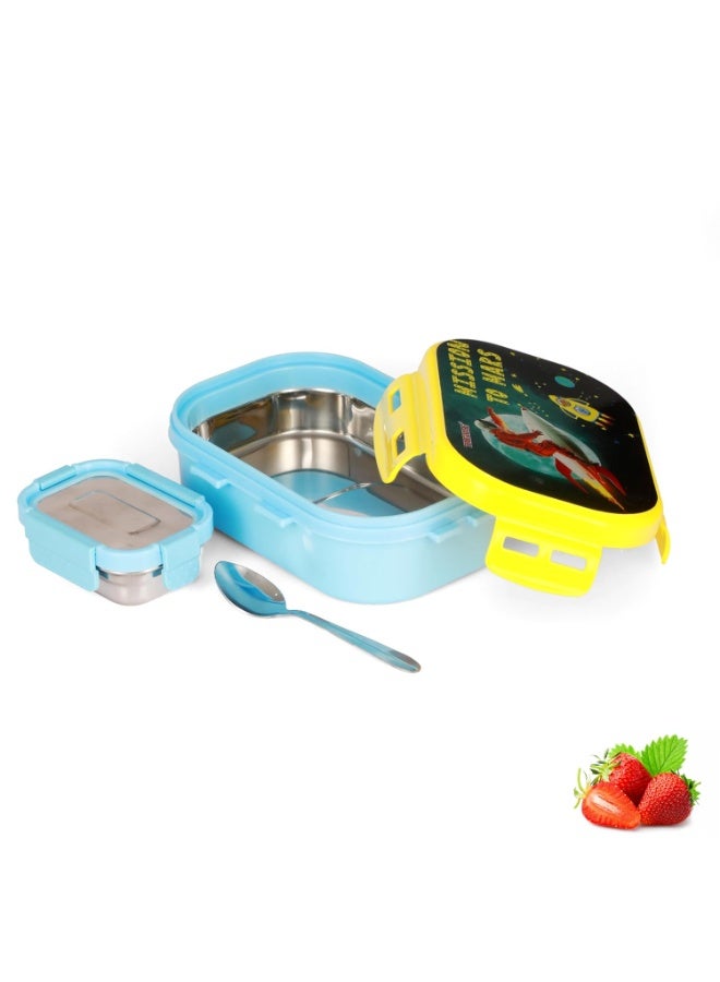 Trueware KOKO Junior Steel Lee Pu Insulated Hot Lunch Box 600ML Big Container and 150 ML Veggie Container | BPA Free | Food Grade | Keep Food hot,with spoon - Image 1