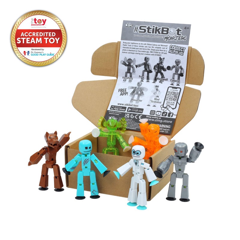 Zing Stikbot Monster Werewolf & Cyborg Pack, Set of 6 Stikbot Collectable Monster Action Figures, Stop Motion Animation, Great for Kids Ages 4 and Up - Image 2