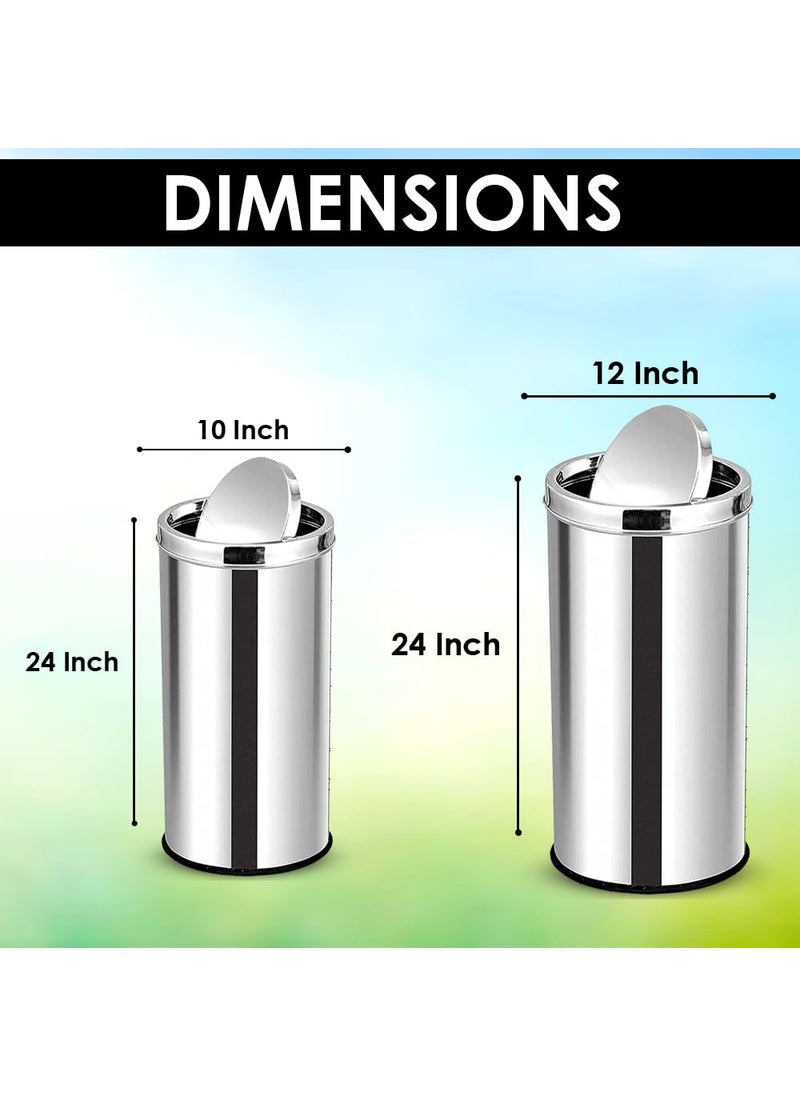 mofna MOFNA Stainless Steel Swing Dust Bin 30 Liter and 50 Liter Set of 2 Garbage Bin with Removable Lead Round Shape  - Image 2