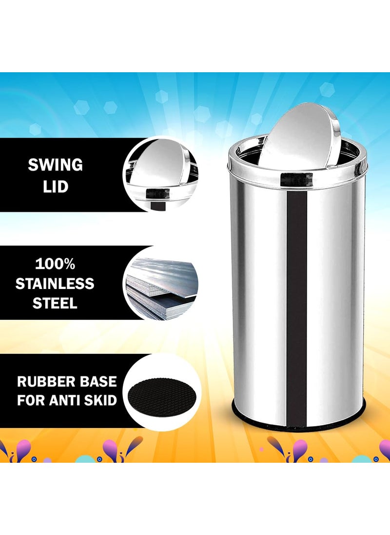 mofna MOFNA Stainless Steel Swing Dust Bin 30 Liter and 50 Liter Set of 2 Garbage Bin with Removable Lead Round Shape  - Image 3