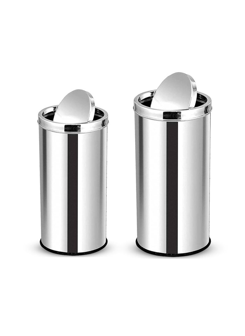 mofna MOFNA Stainless Steel Swing Dust Bin 30 Liter and 50 Liter Set of 2 Garbage Bin with Removable Lead Round Shape  - Image 1