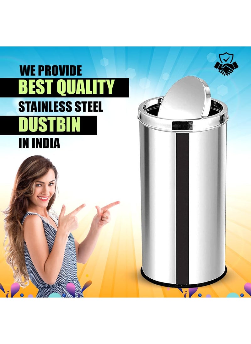 mofna MOFNA Stainless Steel Swing Dust Bin 30 Liter and 50 Liter Set of 2 Garbage Bin with Removable Lead Round Shape  - Image 5