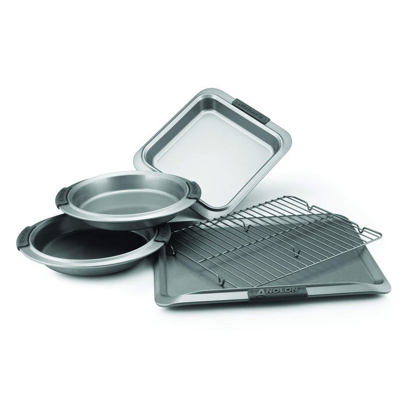 Anolon Advanced Nonstick Bakeware Set  Baking Pans with Grips  5 Piece Gray57327Graphite