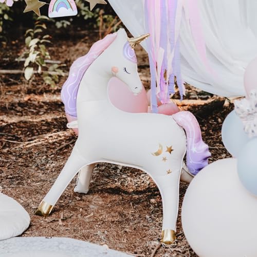 PartyDeco Giant Standing Unicorn Balloon PartyDeco 375x34 Inch Stylish White SelfStanding Unicorn Foil Balloons 3D Rainbow Party Supplies Girl Birthday Baby Shower Decorations - Image 5