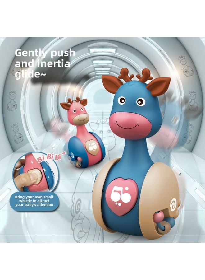 Sliding Deer Tumbler Baby 3-6-12 Months Baby Soothing Early Education Educational Toys For Children Aged 0-1-3-Color:Blue Deer Sliding Tumbler ]  - Image 2
