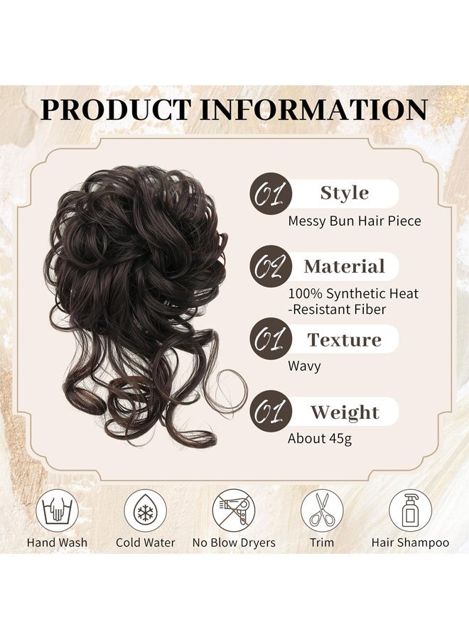 قطعة شعر على شكل كعكة فوضوية، قطعة شعر على شكل كعكة مموجة ومجعدة، قطعة شعر مرفوعة فوضوية، كعكة شعر صناعية، قطع شعر صناعية على شكل كعكة فوضوية للنساء والفتيات (بني أسود) - Image 2