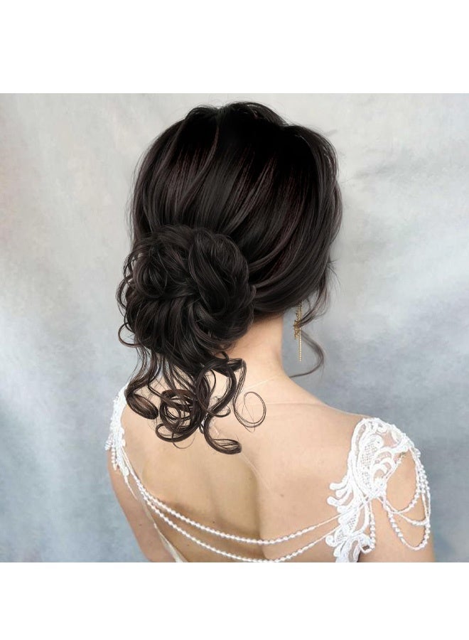 قطعة شعر على شكل كعكة فوضوية، قطعة شعر على شكل كعكة مموجة ومجعدة، قطعة شعر مرفوعة فوضوية، كعكة شعر صناعية، قطع شعر صناعية على شكل كعكة فوضوية للنساء والفتيات (بني أسود) - Image 5