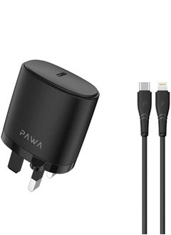 Pawa Single PD Wall Charger 20W UK with Type-C to Lightning Cable - Black  - Image 1