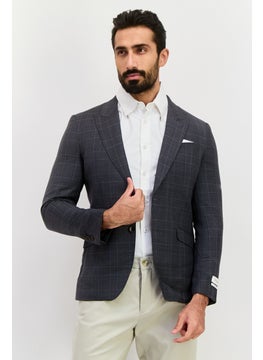 SELECTED Men Slim Fit Plaid Semi-Formal Blazer, Grey  - Image 1