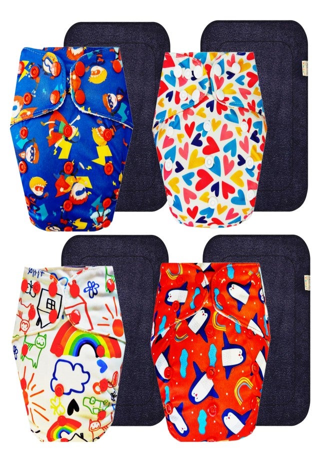 حفاضات قماشية فاخرة من دمبلدو مع حشوة سوداء (عبوة من 4 قطع) | ملائمة تمامًا | قابلة لإعادة الاستخدام والغسل | مناسبة للسفر | تغيير حفاضات بدون قلق | من 3 أشهر إلى 3 سنوات | للجنسين - Image 1