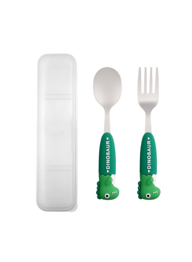 CRAVISTA Kids Cutlery Set with Case for School | Toddler Utensils Stainless Steel Kids Spoon and Fork Set | Dinosaur Cutlery Set for Lunch Box | Childrens Tableware Flatware for Toddlers (Green) - Image 1