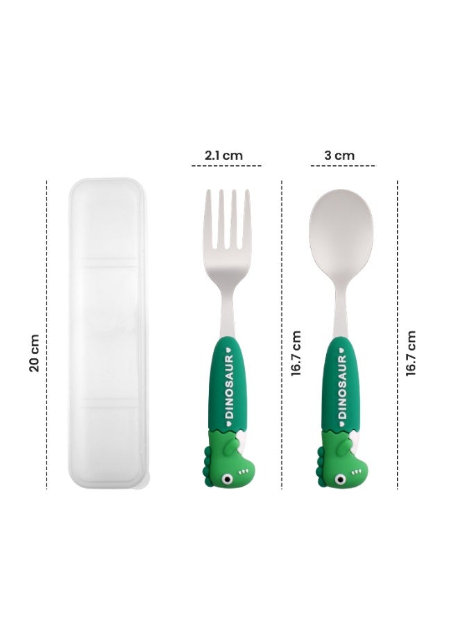 CRAVISTA Kids Cutlery Set with Case for School | Toddler Utensils Stainless Steel Kids Spoon and Fork Set | Dinosaur Cutlery Set for Lunch Box | Childrens Tableware Flatware for Toddlers (Green) - Image 4