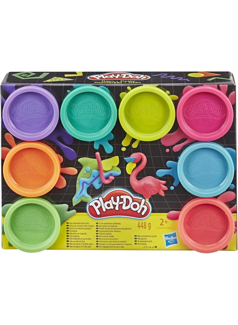 بلاي دوه مجموعة ألوان نيون من بلاي دو؛ عبوة من 8 علب بلاي دو سعة 2 أونصة، ألعاب للأطفال من عمر سنتين فما فوق، ألعاب فنية وحرفية للأطفال، ألعاب إبداعية - Image 1