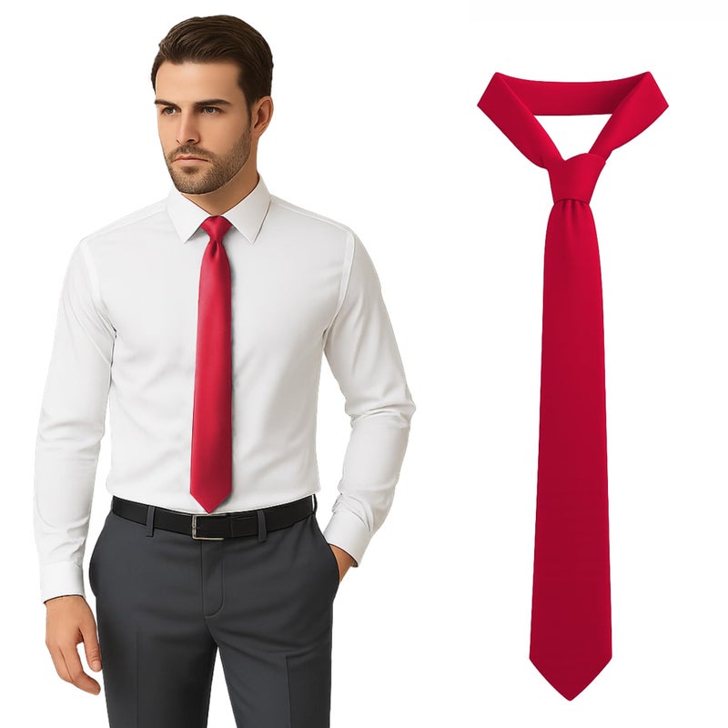 Man of Men Solid Red Color Ties for Men, Mens Ties, Adjustable Mens Tie, Necktie for Business and Wedding - Image 1