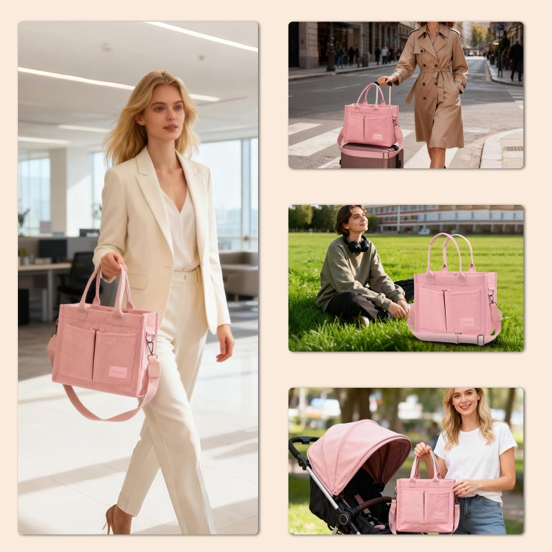Gosect Canvas Tote Bag for Women With Pockets,Large Work Tote Bags Womens, Laptop Crossbody Purses Everything Everyday Bag Handbags lunch bag for Travel Work (Pink) - Image 1
