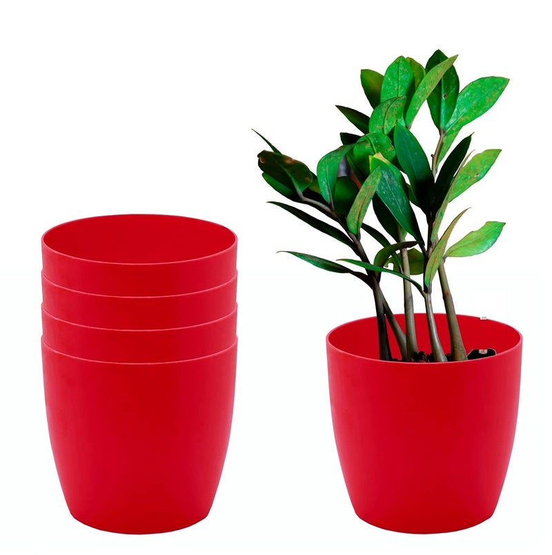 garbnoire Gardening Flower Pots - 4.4 Inch Plastic Flower Pots | Modern Decorative Indoor Outdoor Planters/Pots - Pack of (Red, 5) - Image 1