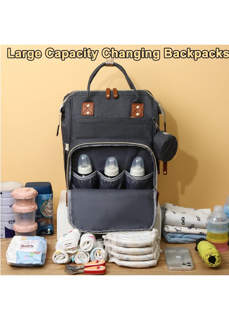 Y&D SYOSI Baby Changing Backpack, Diaper Bag Large Nappy Bags with Bottle Design and Stroller Strap, Essentials Travel Bag, Multifunction for Moms Dads (Gray)  - Image 2