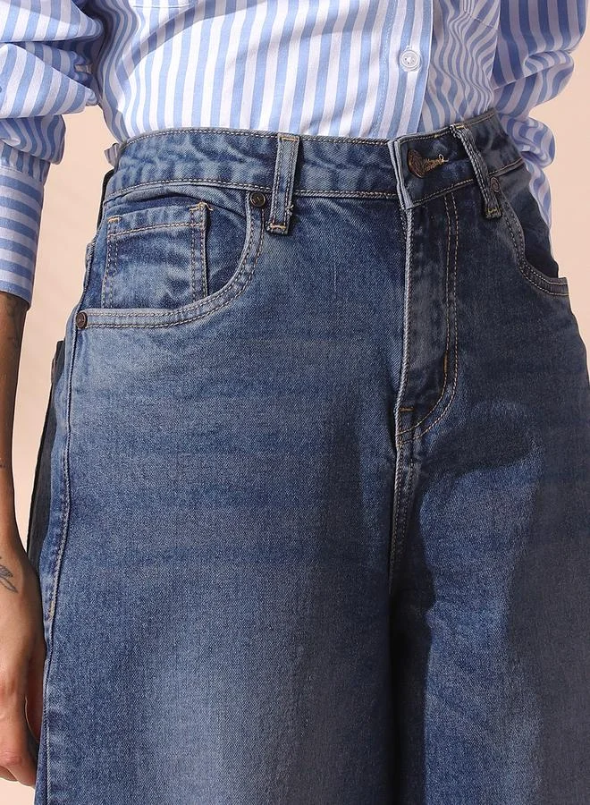 دينيس لينغو Women's Indigo 100% Cotton Solid Pattern Full Length Relaxed Jeans